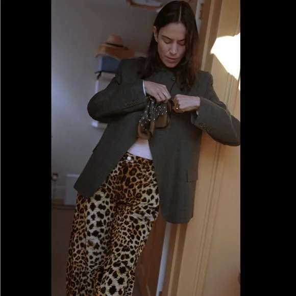 Zara Leopard Print Wide Leg Jeans - Picture 3 of 6